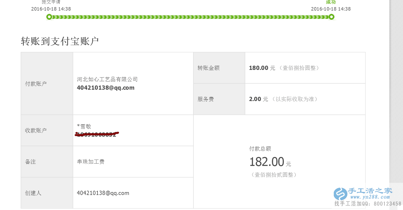  河南崔女士做手工活收到加工費(fèi)180元，業(yè)余賺錢(qián)好項(xiàng)目